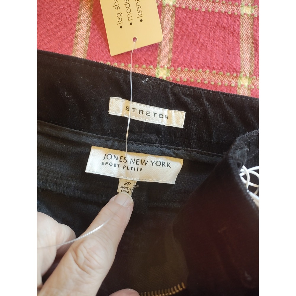 Jones New York Sport Petite 2P Black Stretch Velvet Pants NWT Straight Leg - Picture 3 of 10